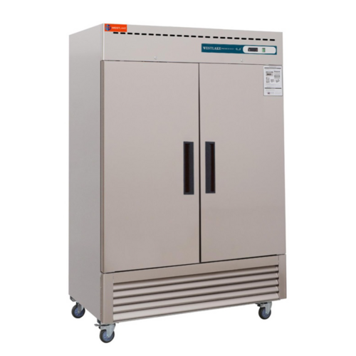 Reach-in Freezer, 49 cu. ft., solid door, 2 section, 54"W, (6) epoxy coated steel wire shelves, 2 doors, -8 to 0ºF, fan cooling, self-clo…