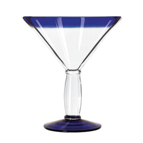 Cocktail Glass, 15 oz., with cobalt blue rim and foot, anneal treated, dishwasher and microwave safe