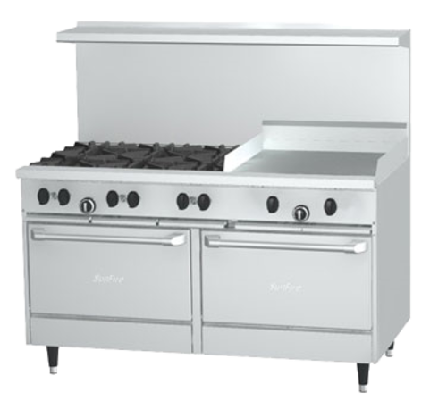 Picture of Garland X60-6G24RR Sunfire® Gas Restaurant Range, 60" w/ 24" Griddle, (2) Standard Ovens, Natural Gas