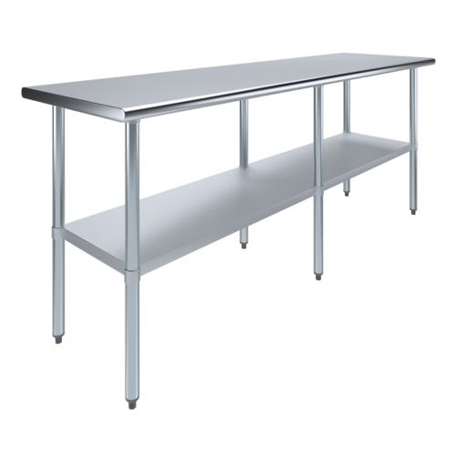 Worktable, 84"W x 24"D x 35"H, 18 gauge 430 stainless steel flat top shelf, 18 gauge galvanized undershelf and hat channel, galvanized le…