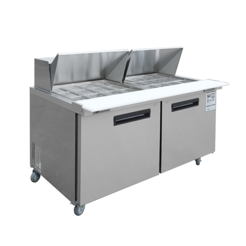 Sandwich and Salad Food Prep Table, 24 pans, 2-door, 48"W, self-closing doors with 90-degree stay-open feature, precision ventilated refr…