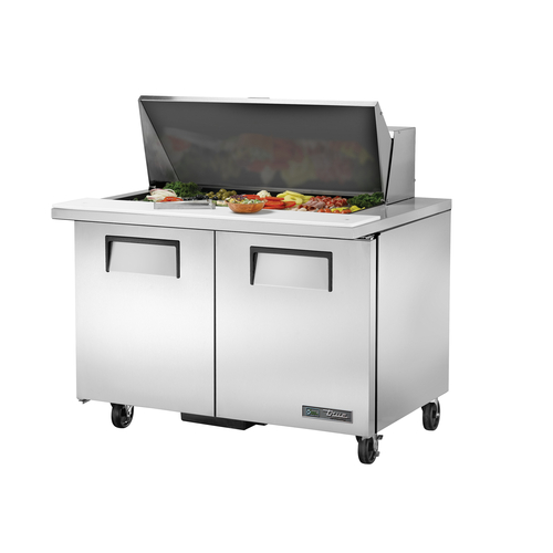 Picture of True Manufacturing TSSU-48-18M-B-HC Mega Top Sandwich/Salad Unit (18) 1/6 size (4"D) poly pans stainless steel insulated cover