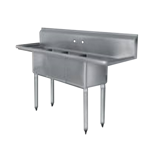 Sink, 3 compartment, 18x18x14 with 18'' right/left drainboard. Upgraded S/S legs. OAL-90''