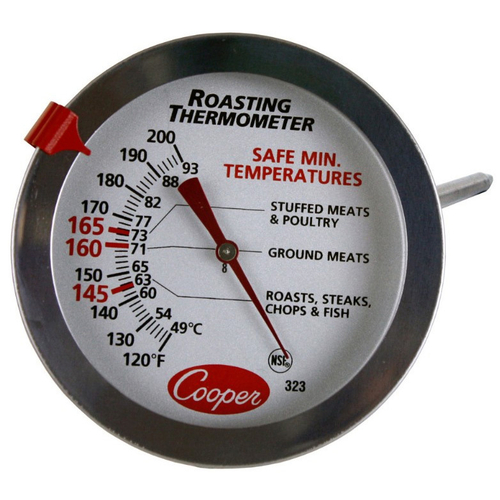 Picture of Cooper-Atkins 323-0-1 Meat Thermometer zoned 2-1/2" (6.3cm) dia. dial type with 6" (15.2cm) stem length and .190" (0.48cm) shaft dia.