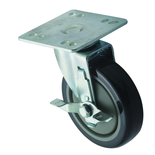 Picture of Winco CT-44B Universal Caster Set 5" dia. wheel (raise height of equipment 6") with 4" x 4" plate & brake Sold by Set of 2 Each