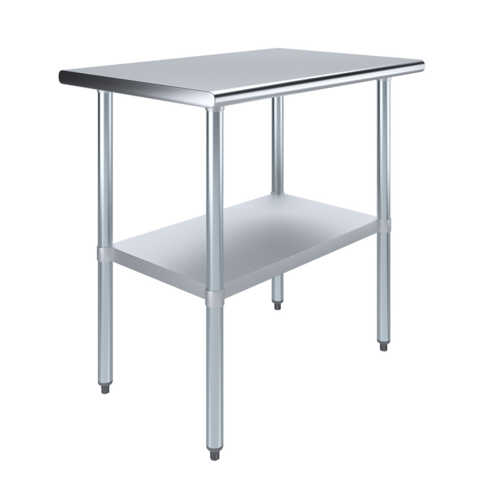 Worktable, 36"W x 24"D x 35"H, 18 gauge 430 stainless steel flat top shelf, 18 gauge galvanized undershelf and hat channel, galvanized le…