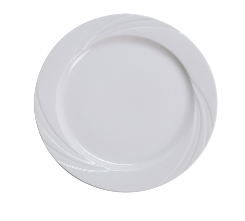 Miami Plate, 7-1/4" dia., round, embossed, dishwasher, oven and microwave safe, porcelain, bone white (sold by case)
