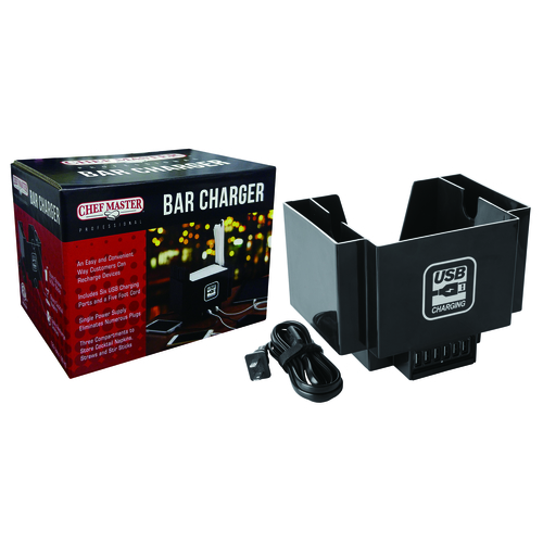 Picture of Chef Master 90029 Bar Charger/Caddy includes: (3) compartment storage (6) USB charging ports & (1) 5' cord