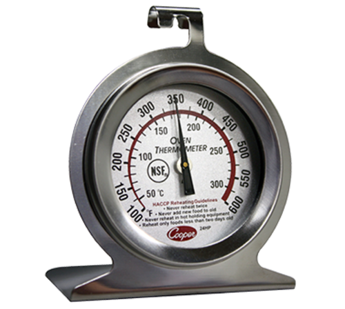 Picture of Cooper-Atkins 24HP-01-1 Oven Thermometer HACCP referenced 2" (5 cm) dia. dial with colored zone highlighting proper oven temp. range temperature range 100° to 600°F (50° to 300°C)