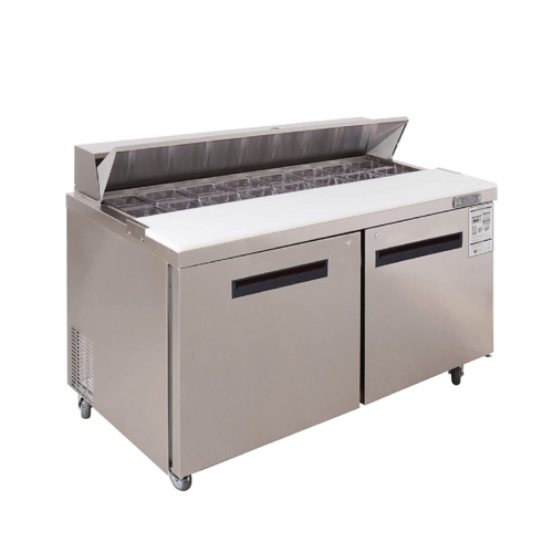 Sandwich & Salad Prep Table, 16 pans capacity, refrigerator, 2-door, 60"W, self-closing doors with 90-degree stay-open feature, precision…