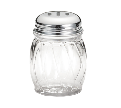 Cheese Shaker, 6 oz., swirled glass, dishwasher safe, chrome plated slotted top (fits rack model num