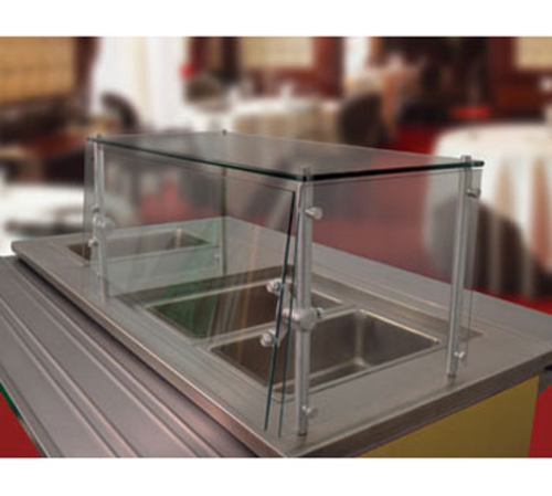 Sleek Shield™ Food Shield, cafeteria style with adjustable front glass, 84"W x 15"D x 18"H, with glass top shelf, 1/4" thick heat tempere…