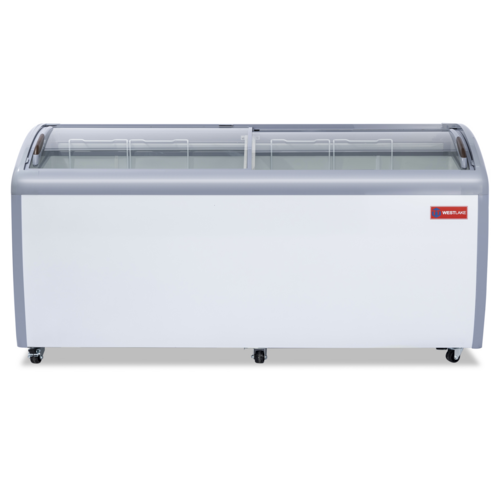 Ice Cream Display Chest Freezer, 70.8"W, glass top sliding doors with lock, 5 baskets, steel interior, powder coated painted steel exteri…