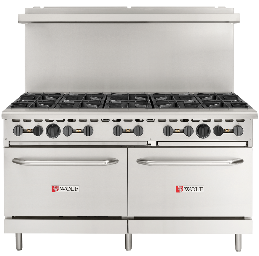 (Quick Ship) WX Series Restaurant Range, Natural gas, 60", (10) 28,000 BTU burners with lift-off burner heads, (2) standard ovens, stainl…