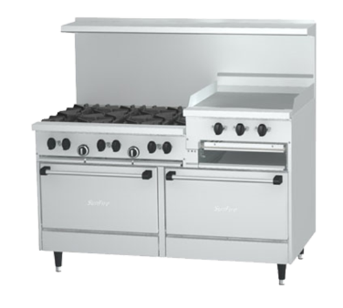 Picture of Garland X60-6R24RR Sunfire® Gas Restaurant Range, 60" w/ 24" Raised Griddle, (2) Standard Ovens, Liquid Propane