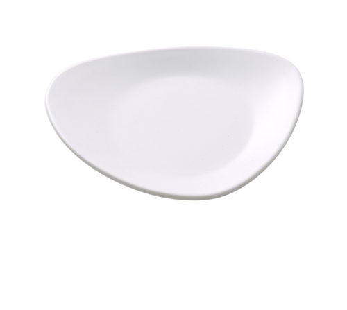 Moderne Plate, 6"L x 4-1/2"W, triangular, dishwasher safe, melamine, matte finish, white (sold by case)