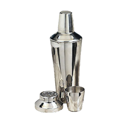 Cocktail Shaker, 3-piece set, stainless, 28 ounce shaker, includes strainer top and jigger cap, fits