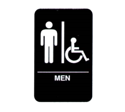 Men/Accessible Sign, Braille, 6'' x 9'', white on black