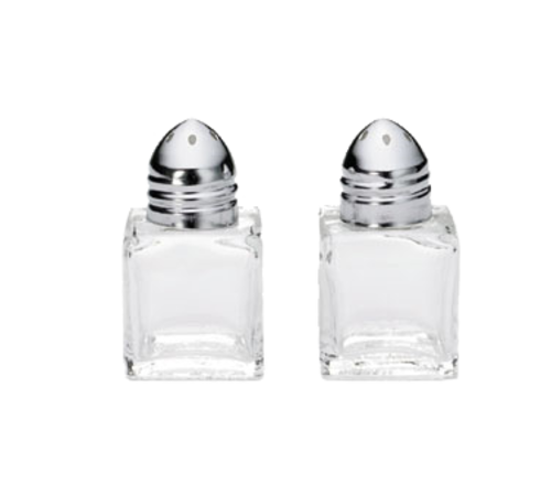 Salt/Pepper Shaker, 1/2 oz., cube glass, dishwasher safe, chrome plated tops (must be purchased in m