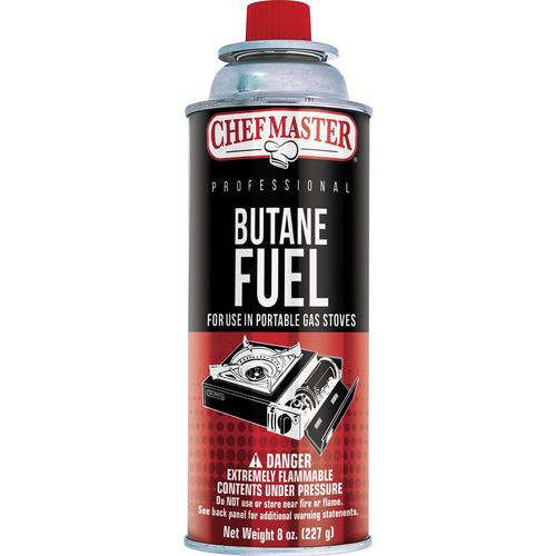 Chef-Master Butane Fuel, 8 oz. can, 2-4 hours burn time, Hazmat, UL (12 per case)