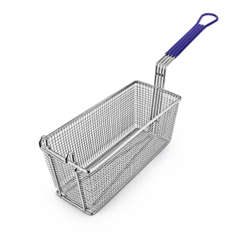 Fry Basket, 13-1/4'' x 5-5/8'' x 5-11/16''H, nickel plated, blue coated handle