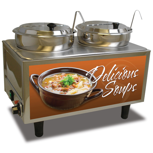 Picture of Winco 51072S Benchmark Soup Station Warmer (2) 7 qt. wells hinged inset lids