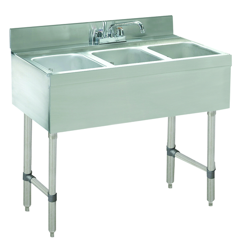 Underbar Basics™ Sink Unit, 3-compartment, 36"W x 21"D x 33"H overall, 4"H backsplash, (3) 10"W x 14"D x 10" deep sink bowls with overflo…