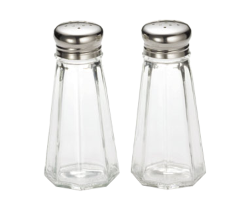 Salt/Pepper Shaker, 3 oz., paneled glass, dishwasher safe, stainless steel tops (fits rack model num