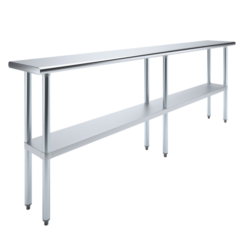 Worktable, 96"W x 14"D x 35"H, 18 gauge 430 stainless steel flat top shelf, 18 gauge galvanized undershelf and hat channel, galvanized le…