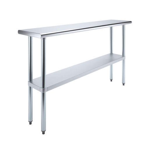 Worktable, 72"W x 14"D x 35"H, 18 gauge 430 stainless steel flat top shelf, 18 gauge galvanized undershelf and hat channel, galvanized le…