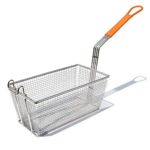 Fry Basket, 12-1/8'' x 6-5/16'' x 5 15/16''H, nickel plated, orange coated handle