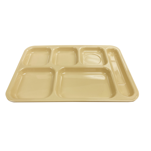 Tray, 14-1/2"W x 10"D x 7/8"H, right hand (6) compartment, tan, Melamine, NSF
