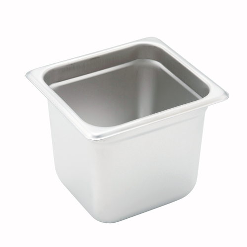 Steam Table Pan, 1/6 size, 6-7/8'' x 6-5/16'' x 6'' deep, 22 gauge heavy, stainless steel