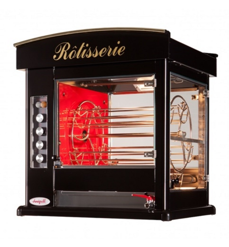 Dorégrill Deco Rotisserie Oven, electric, 34-1/4" W, (5) baskets, (15) chicken capacity, drip pan with drain plug, roof with lighted roti…