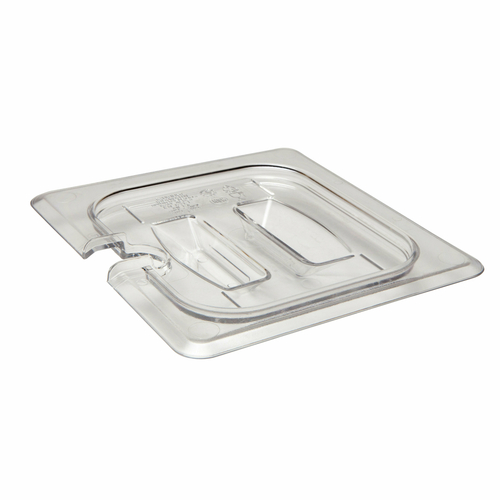 Camwear Food Pan Cover, 1/6 size, notched, with handle, polycarbonate, clear, NSF