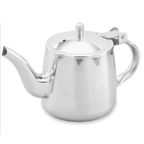 Teapot, 10 oz. capacity, gooseneck spout, hinged cover, stainless steel, mirror-finish