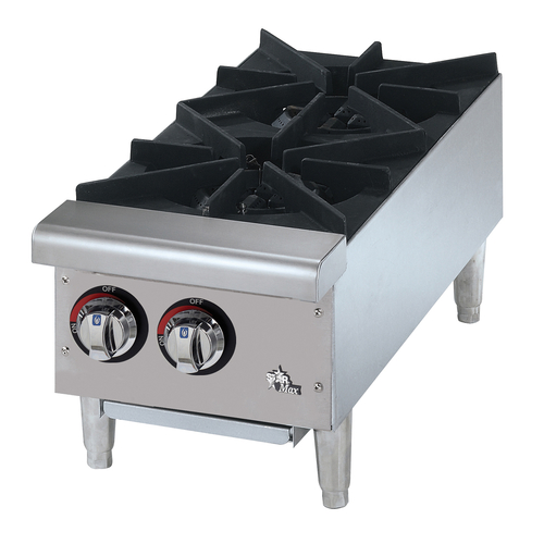 Hot plate, Natural gas,  (2) 25K btu burners, 12'' wide,  s/s front, cast iron grates, 4 '' legs, Incl