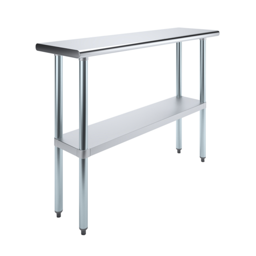 Worktable, 48"W x 14"D x 35"H, 18 gauge 430 stainless steel flat top shelf, 18 gauge galvanized undershelf and hat channel, galvanized le…