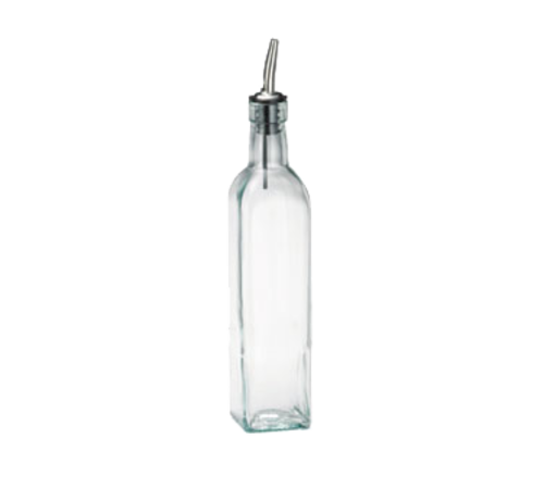Prima Bottle, 16 oz., square green tint glass, dishwasher safe, stainless steel pourer (must be purc