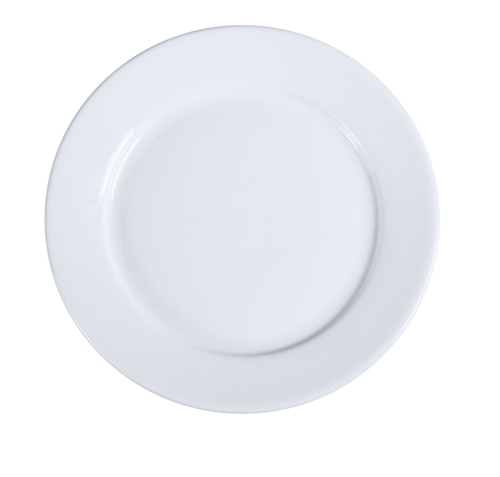 Abco Plate, 14" dia., round, rolled edge, wide rim, dishwasher, oven and microwave safe, porcelain, super white (sold by case)