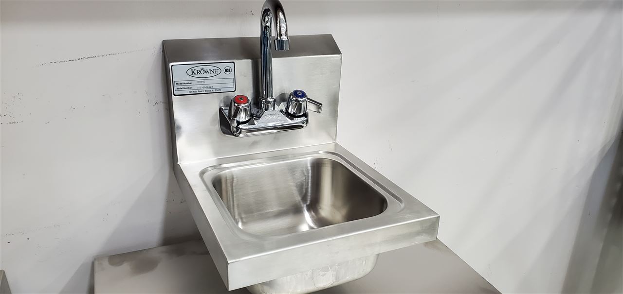 Picture of Hand sink, wall mount, 12"W OA, 9" X 9" X 5"D bowl, splash mount gooseneck faucet