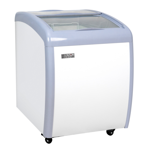 Black Diamond Ice Cream Freezer, 29-1/8"W x 26-4/5"D x 33-1/2"H overall size, 4 cu ft. capacity, curved sliding glass lid, (2) wire coate…
