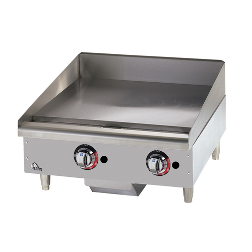 Griddle, Natural gas, 24'' wide, 1'' steel plate, manual controls at 12'', 56K/BTU, s/s front, drawer,
