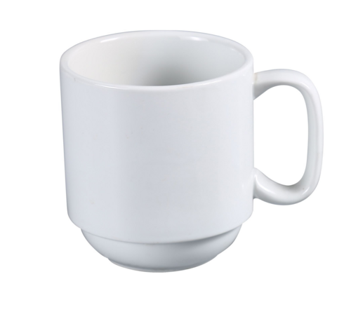 Abco Prime Mug, 16 oz., 4" dia. x 3-3/4"H, round, stackable, dishwasher, oven and microwave safe, porcelain, super white (sold by case)