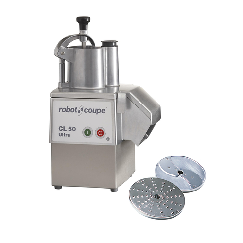 Picture of Robot Coupe CL50EULTRA Commercial Food Processor includes: vegetable prep attachment with kidney shaped & cylindrical hopper (no bowl) (1) 3mm grating disc (28058)