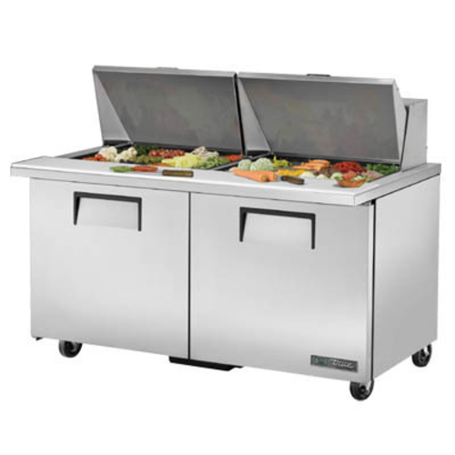 Picture of True Manufacturing TSSU-60-24M-B-ST-HC Mega Top Sandwich/Salad Unit (24) 1/6 size (4"D) poly pans (2) stainless steel insulated covers