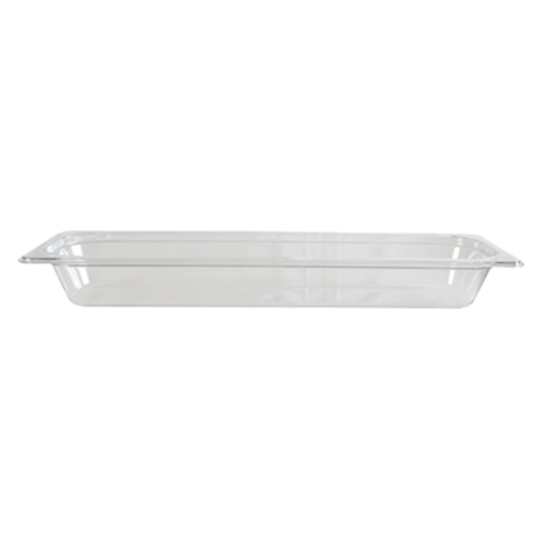 Food Pan, 1/2 long, 2-1/2" deep, shatter & scratch resistant, dishwasher safe, polycarbonate, clear, NSF (6 each minimum order)