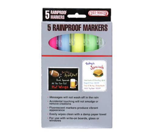 Picture of Chef Master 90032 Chef-Master™ Rain Proof Markers 5-pack of fluorescent colors include: blue green