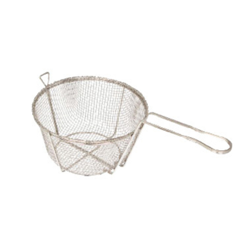 Fry Basket, 9-1/2'' dia. x 5-3/4''H, round, 7-1/2'' handle, 4 mesh, wire, nickel plated (Qty Break = 10