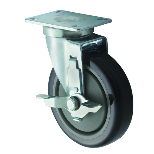 Picture of Winco CT-23B Universal Caster Set 5" dia. wheel (raise height of equipment 6") with 3-5/8" x 2-3/8" plate & brake Sold by Set of 2 Each